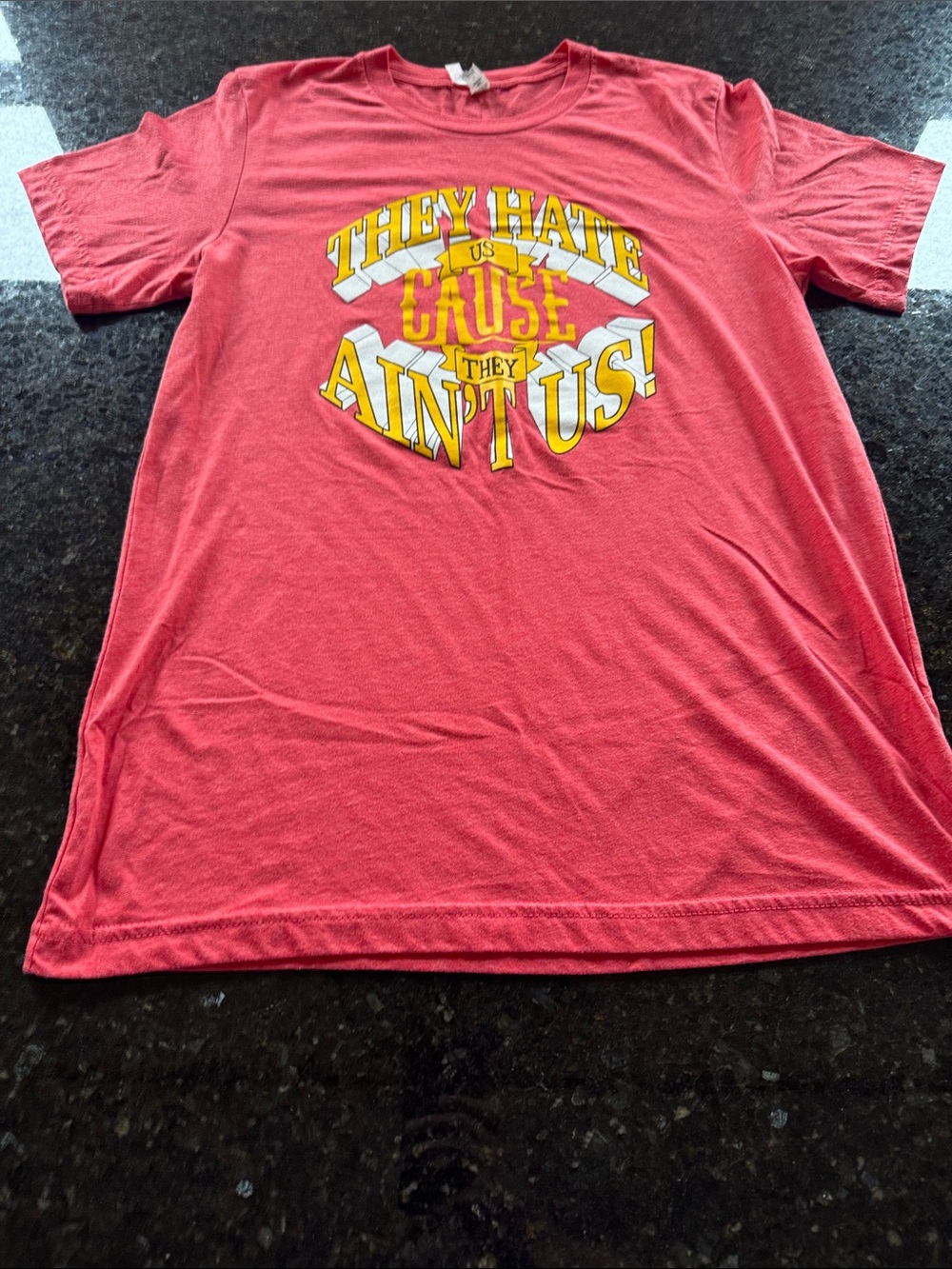 Bella Canvas - Coral Red - Short Sleeve Tee with Yellow & White Graphic